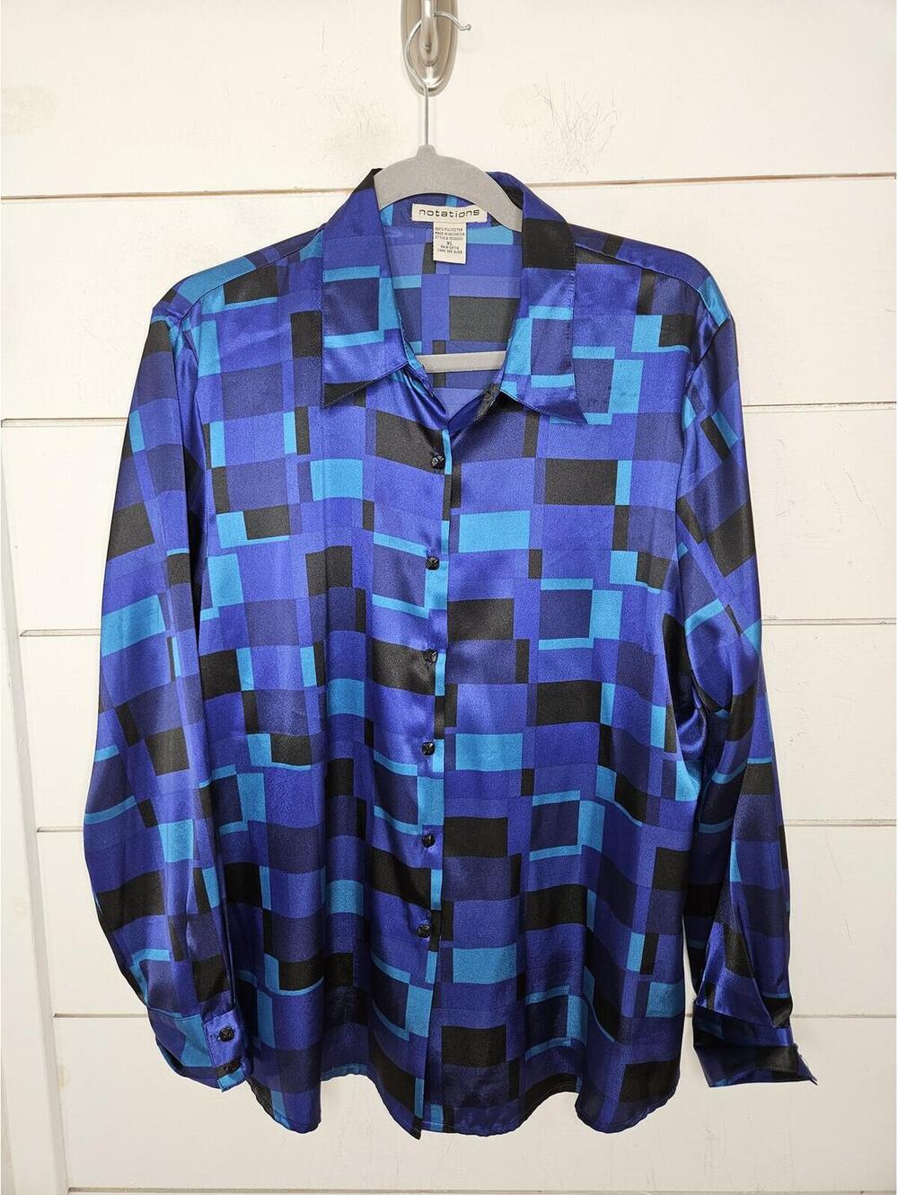 Notations xl blue & black silky feel blouse